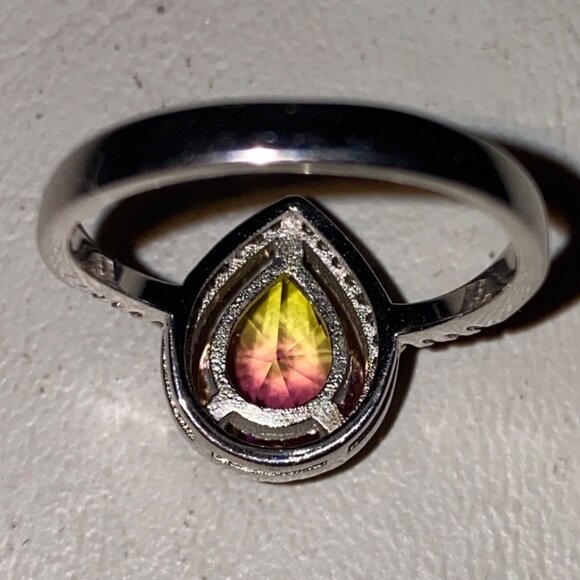 Ring Tourmaline Size 8 Pear-Shaped Tourmaline Stone 10mm x 8mm 38 CZ Cubic Zirco - Picture 11 of 15